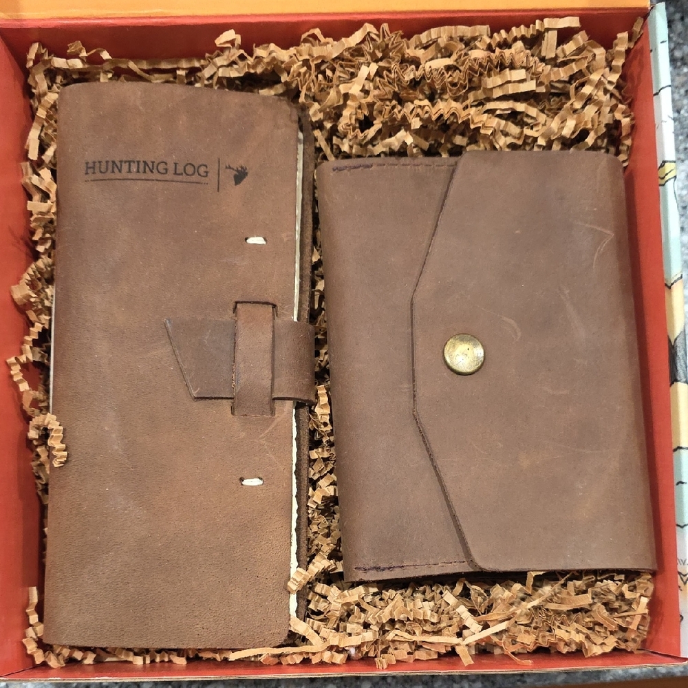 Elegant Brown Leather Hunting Log and Wallet Set
